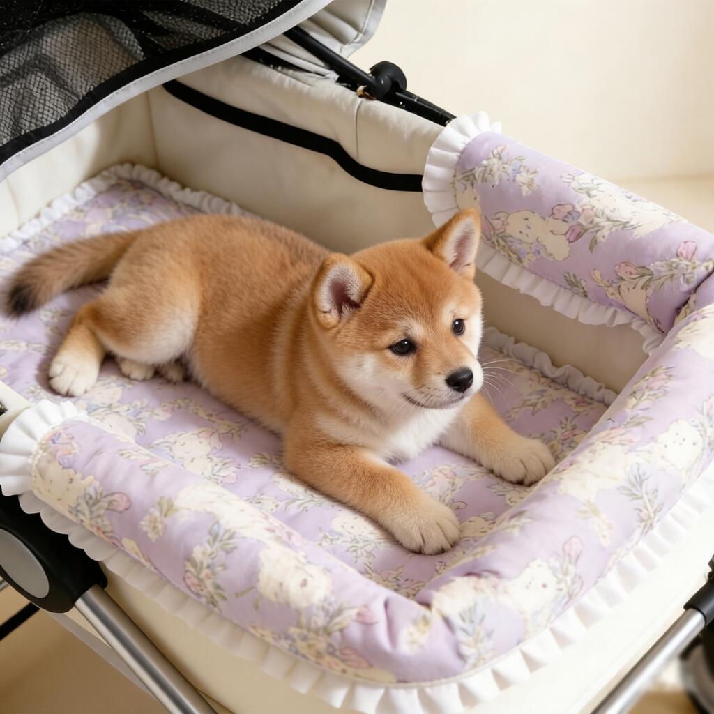 Rabbit-print three-piece dearpet stroller cushion set