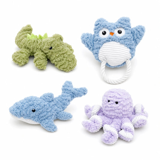 DEARPET chenille animal squeaky dog toy - white-background main image