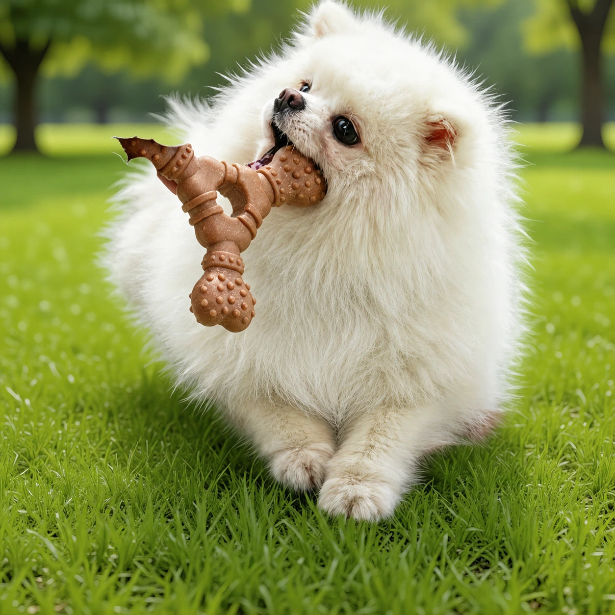 DEARPET textured TPR dog chew toy - dog playing with toy 1