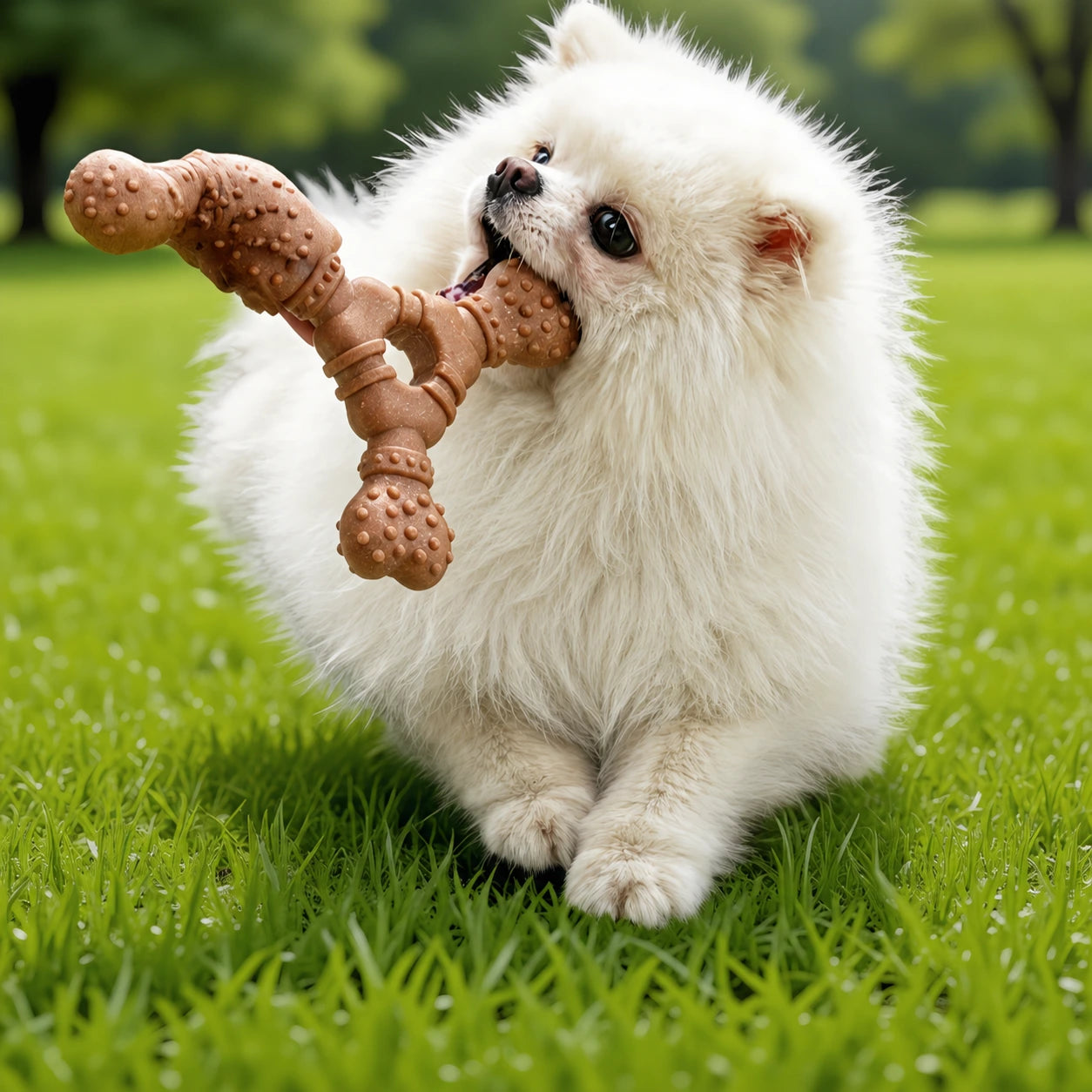 DEARPET textured TPR dog chew toy - dog playing with toy 2