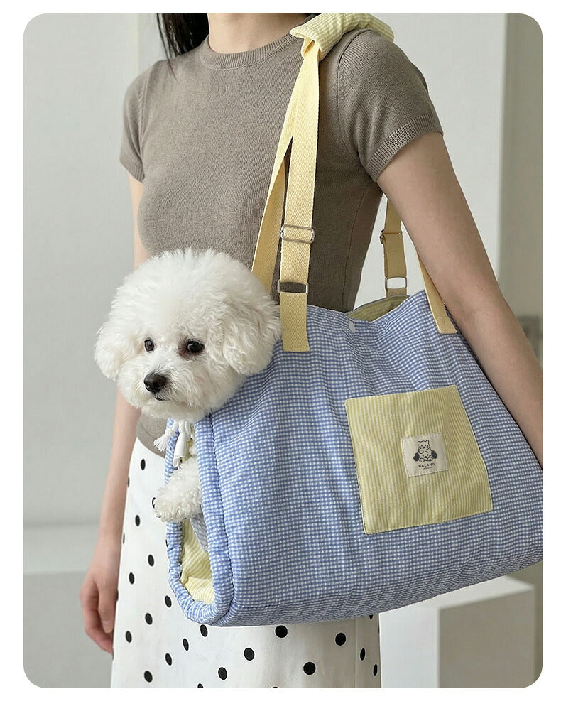 DEERPET Blue Check Pet Sling Carrier - detail view 7