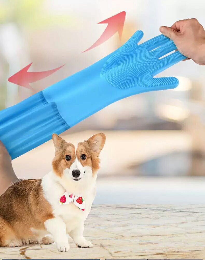 DEERPET Long-Cuff Silicone Pet Bathing Gloves - detail view 7