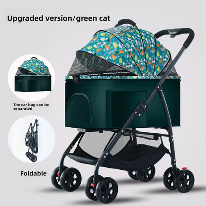 One-Touch Foldable Pet Stroller with Detachable Carrier