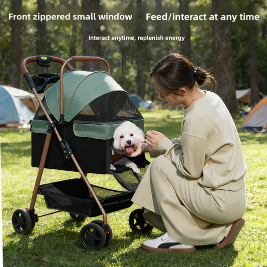 Foldable Pet Stroller with Detachable Carrier