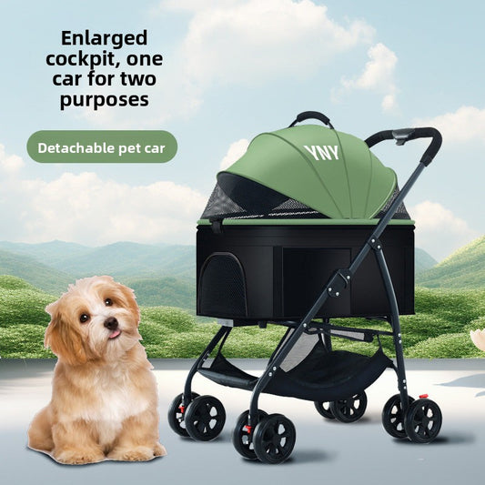 Foldable Pet Stroller with Detachable Carrier