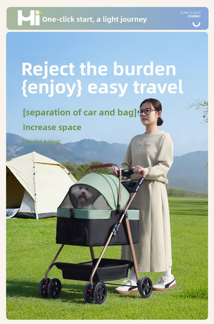 Foldable Pet Stroller with Detachable Carrier