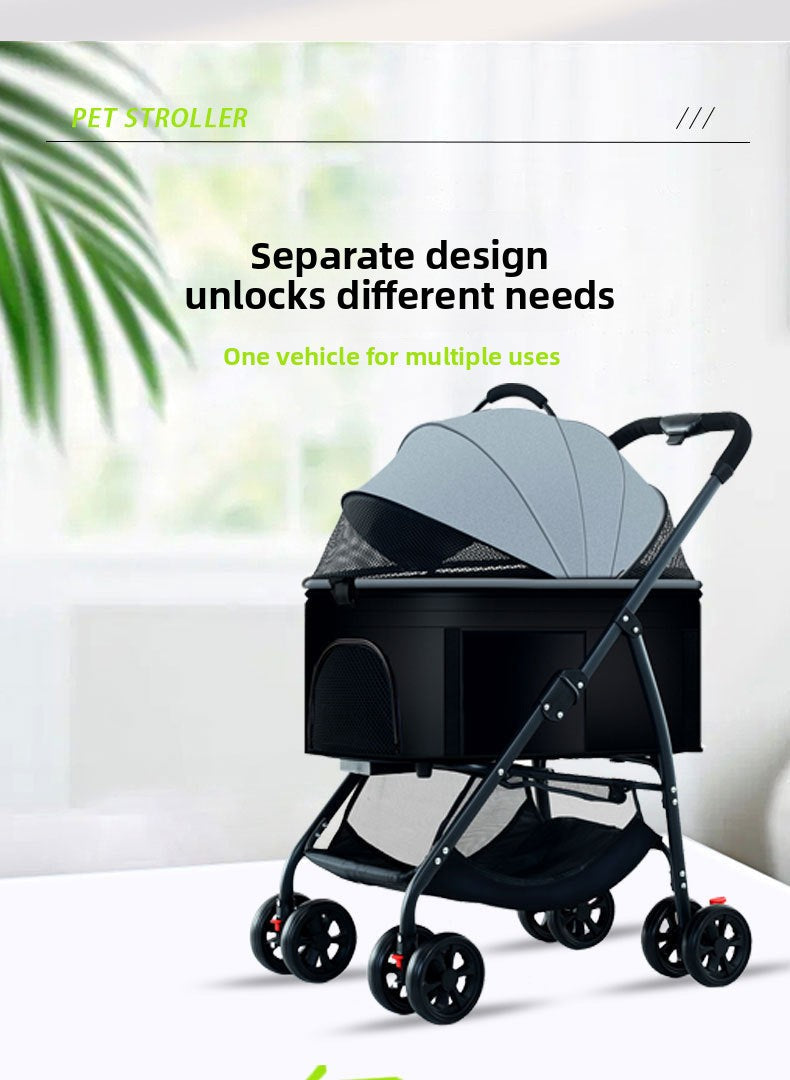 Foldable Pet Stroller with Detachable Carrier