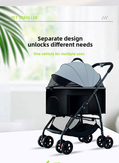Foldable Pet Stroller with Detachable Carrier