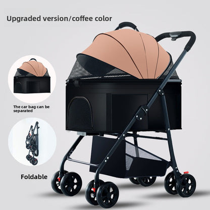 One-Touch Foldable Pet Stroller with Detachable Carrier