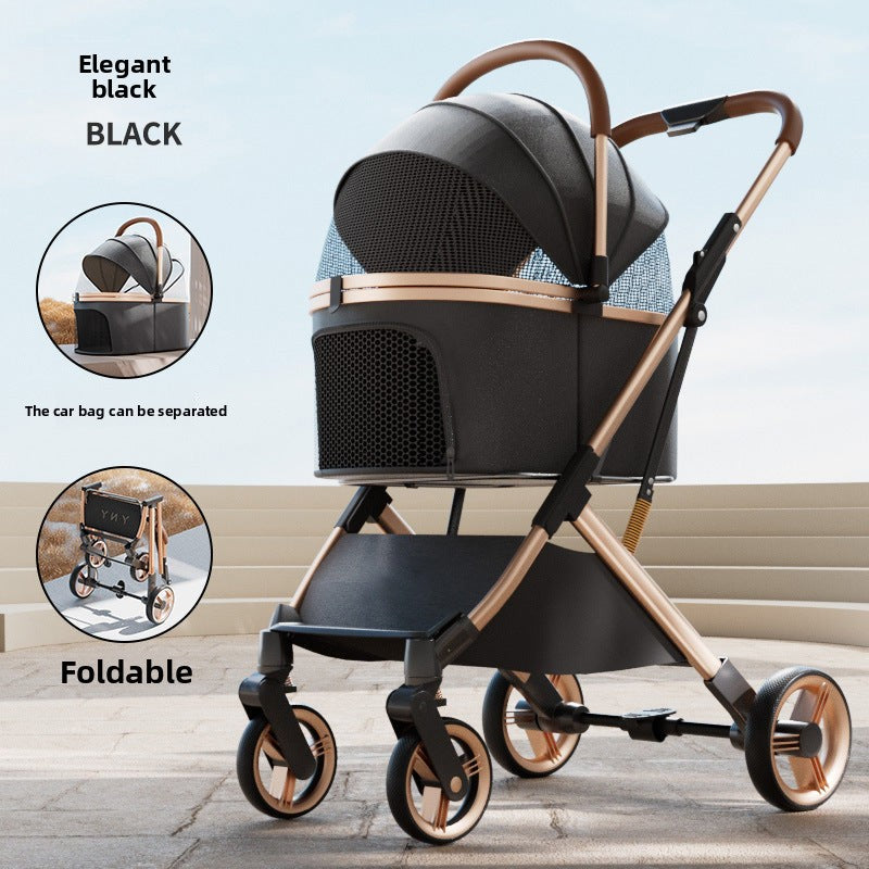 One-Touch Foldable Pet Stroller with Detachable Carrier
