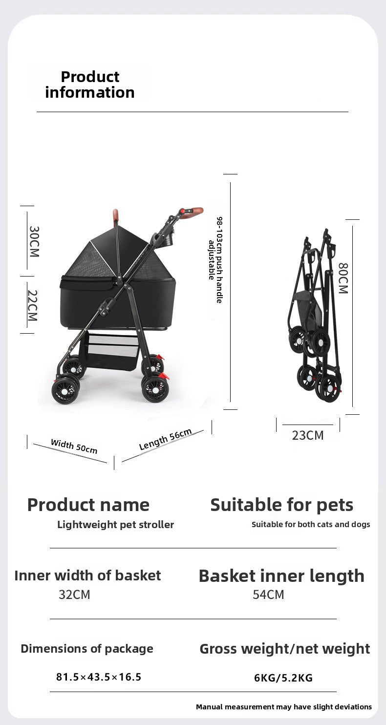Compact Foldable Pet Stroller with Detachable Carrier