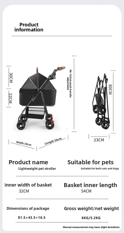 Compact Foldable Pet Stroller with Detachable Carrier