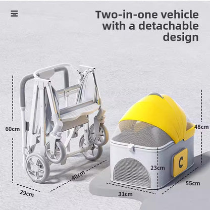 Foldable Pet Stroller with Detachable Carrier