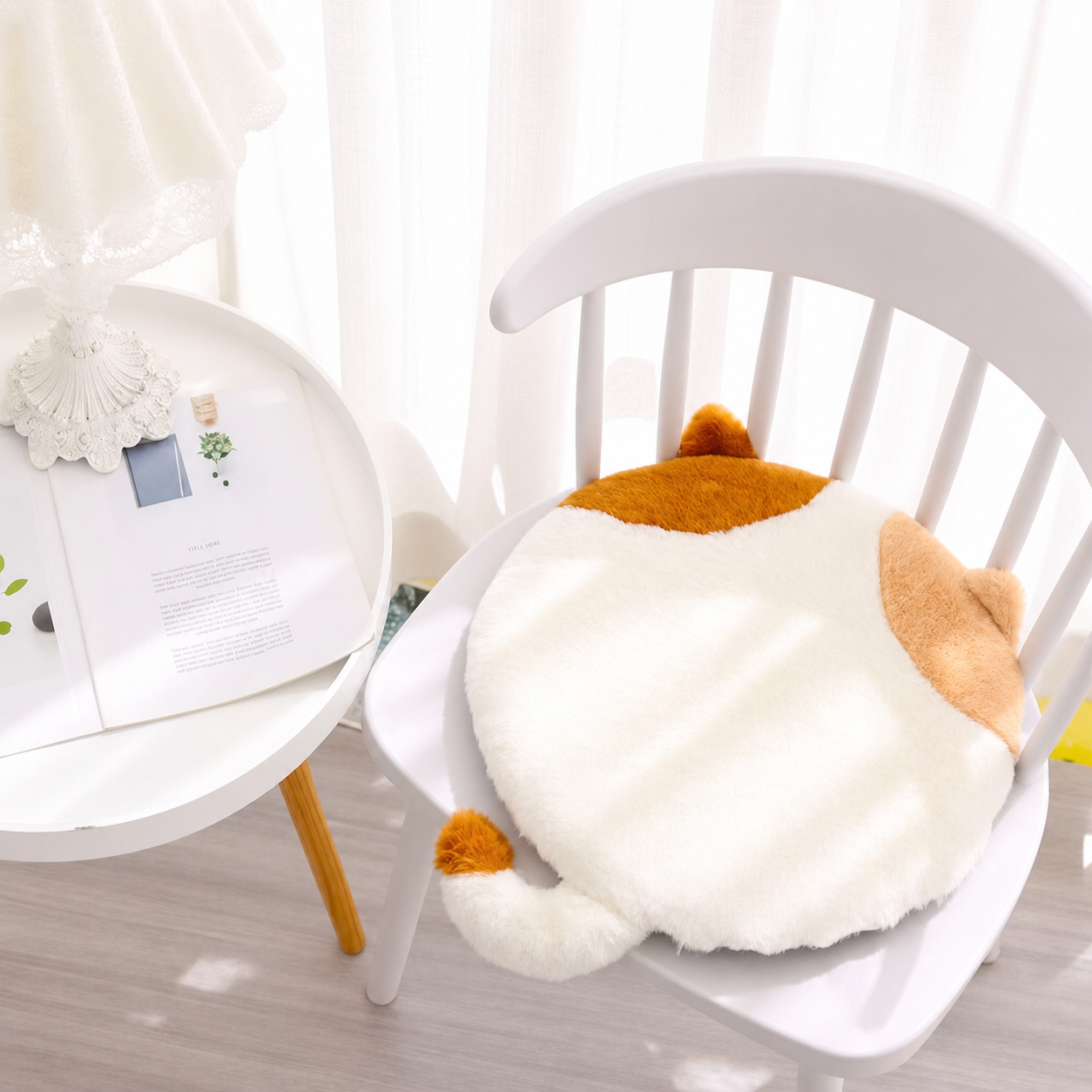 dearpet plush round pet mat on a chair