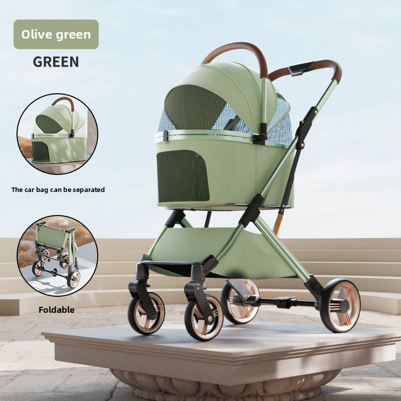 One-Touch Foldable Pet Stroller with Detachable Carrier