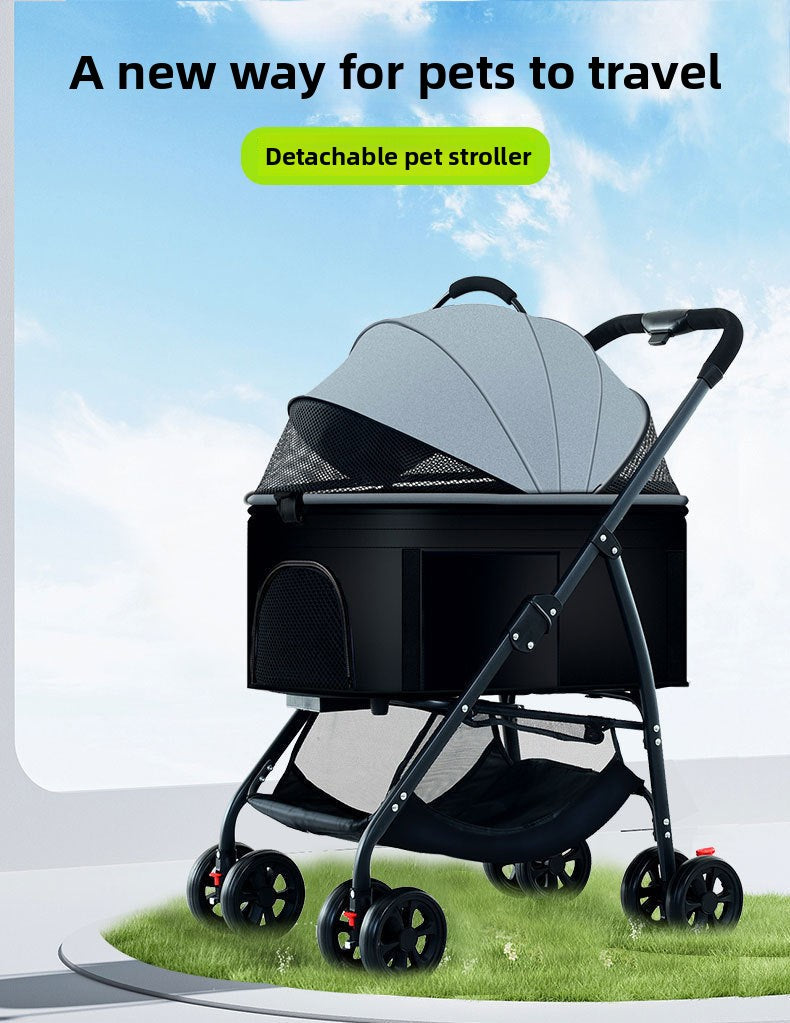 Foldable Pet Stroller with Detachable Carrier